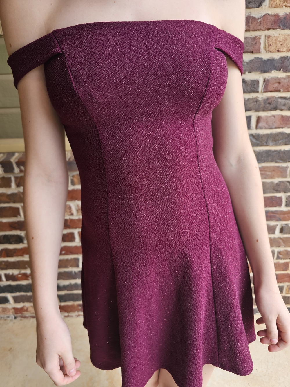 Xtraordinary Off-Shoulder Fit & Flare Dress in Burgundy